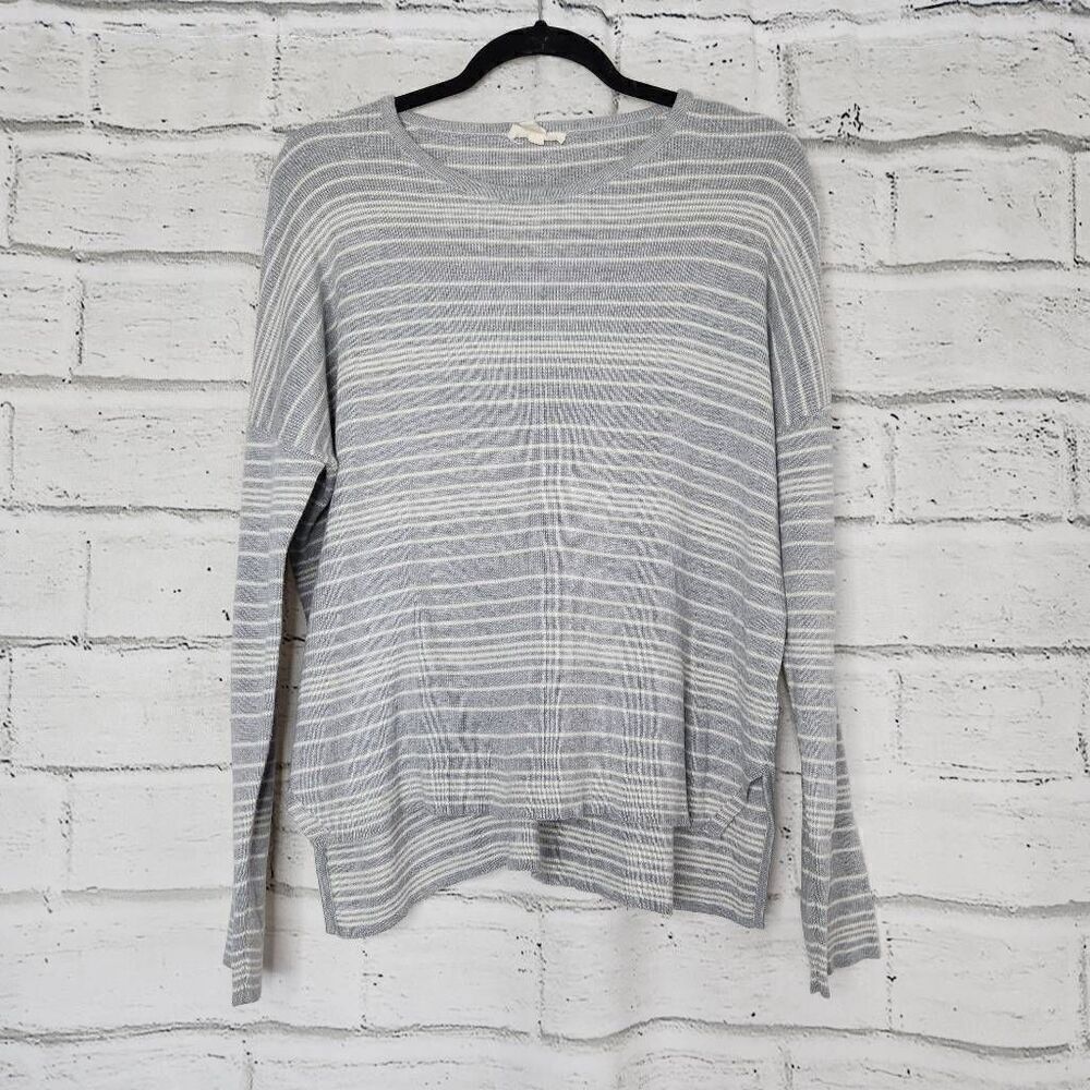 Eileen Fisher Womens Grey White Striped Organic Cotton High Low Hem Sweater XS
